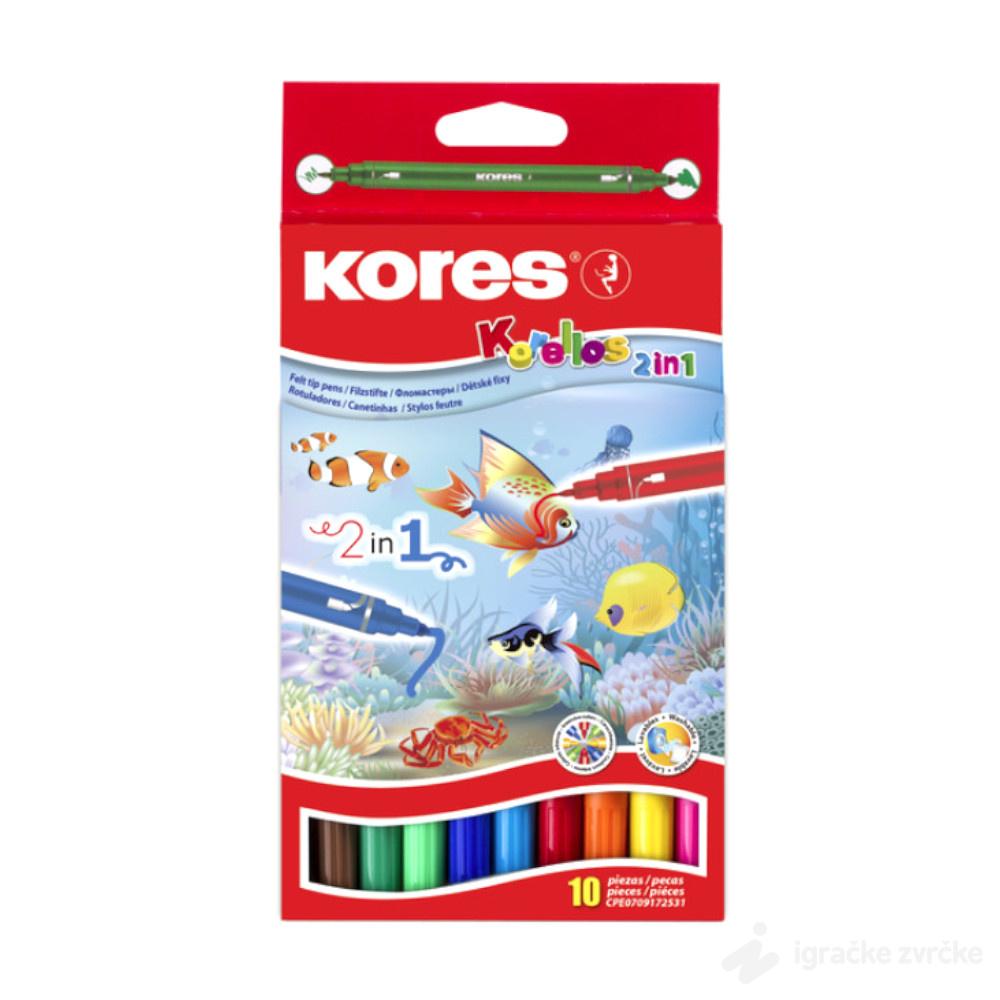 KORES Dvostrani flomasteri u kutiji 10kom