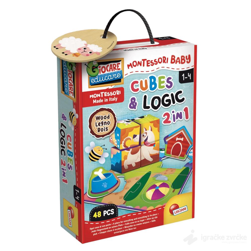 Montesori drvena slagalica CUBES AND PUZZLE 46pcs